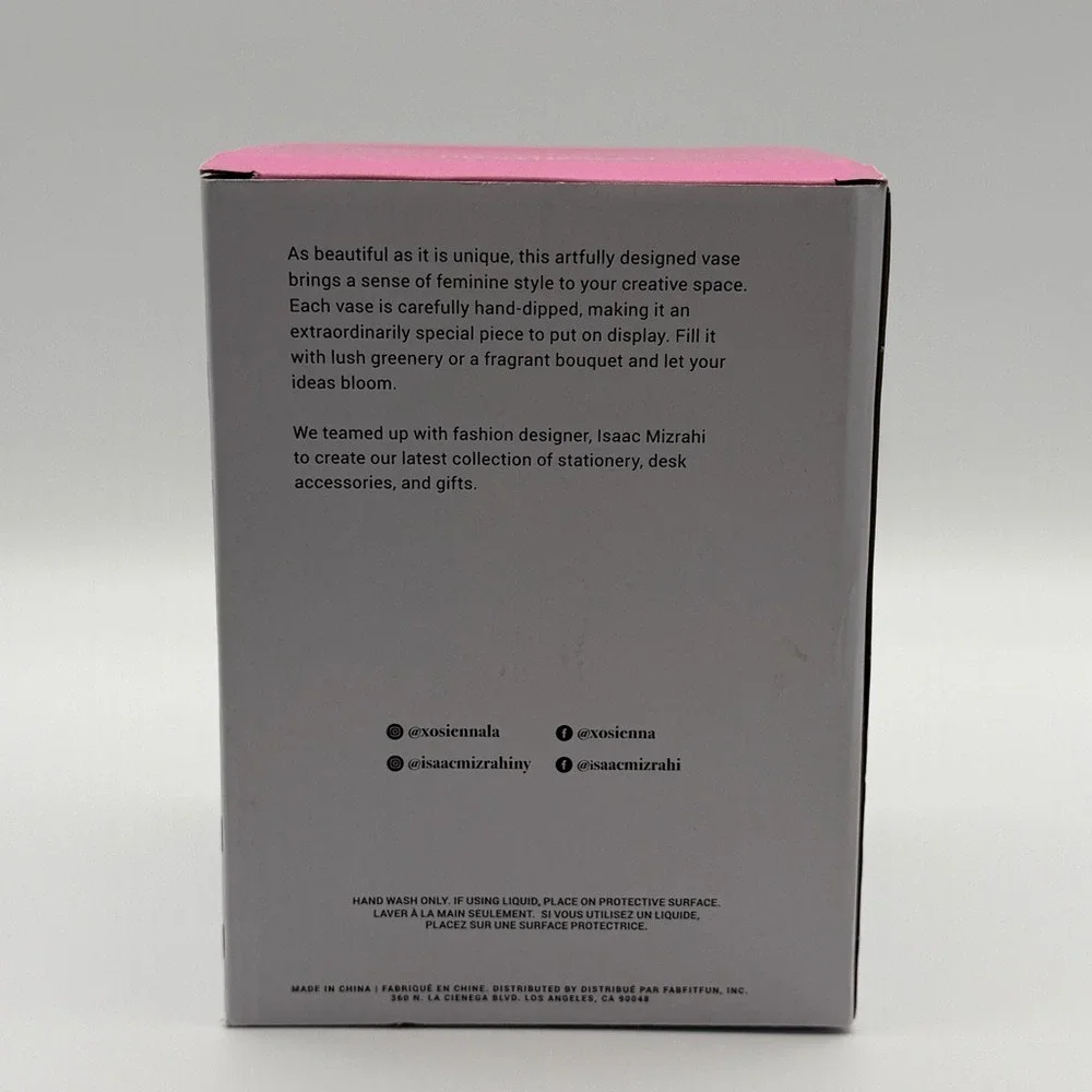 Isaac Mizrahi Loves‎ Xo Sienna Vase Ceramic Pottery Cream Hand Dipped Pink Glaze